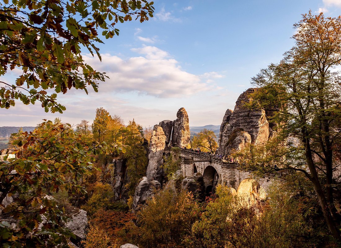 Bohemian Switzerland sandstone rock formations Bastei Bridge Czech Republic climbing