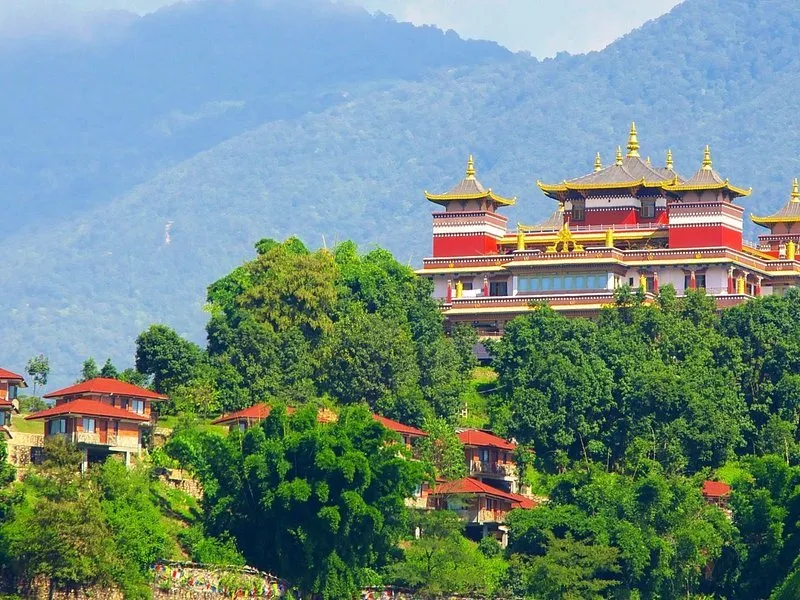Tibetan Buddhist monastery Kathmandu Nepal hillside near Boudhanath