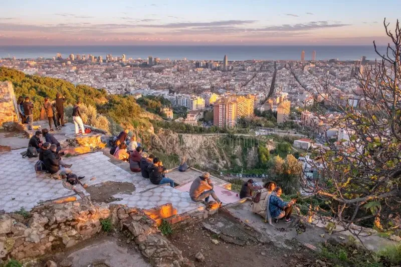 Bunkers del Carmel sunset panoramic view Barcelona Spain