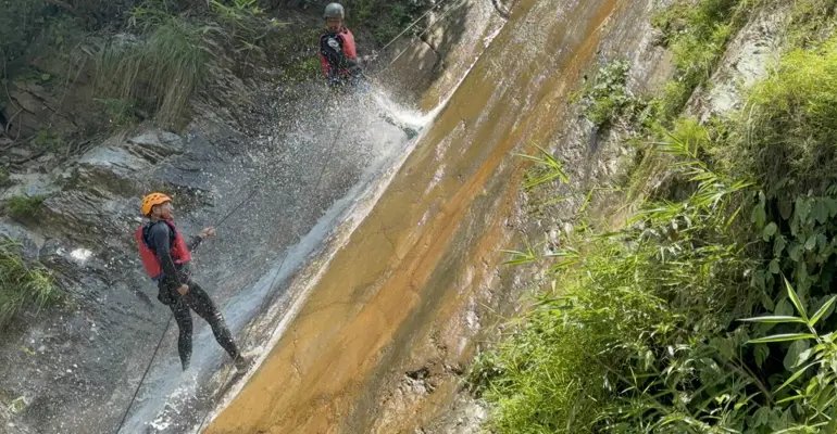 Canyoning Pokhara Nepal Himalayan foothills waterfall abseil
