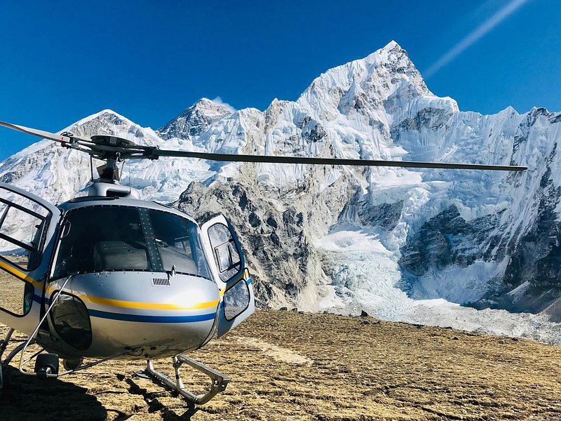 Everest Base Camp helicopter flight Nepal Khumbu Icefall aerial view