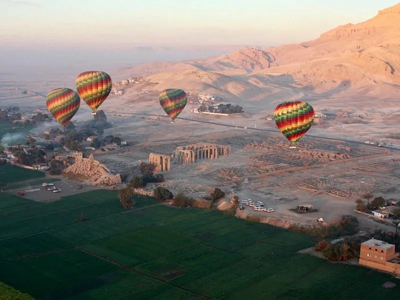 Hot air balloon over Luxor Valley of the Kings Egypt