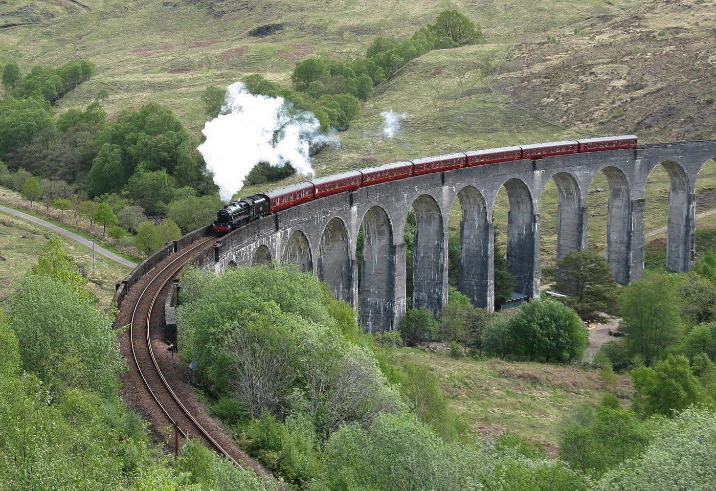 Jacobite Steam Train Glenfinnan Viaduct Scottish Highlands UK