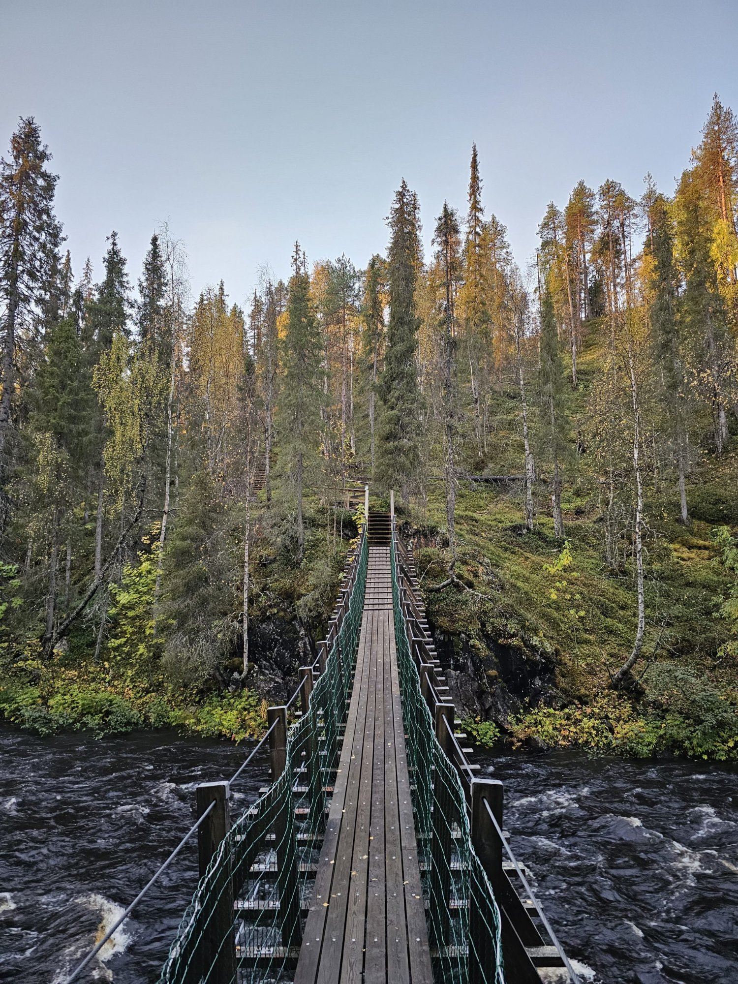 Karhunkierros Bear Trail suspension bridge Oulanka National Park Finland autumn