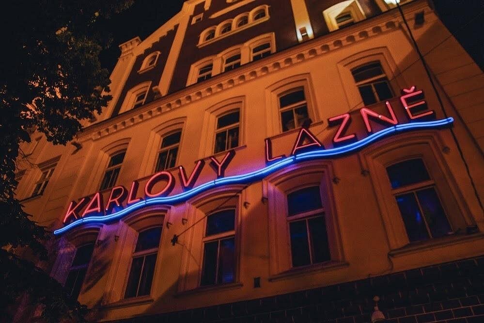 Karlovy Lázně nightclub Prague neon sign largest club Central Europe