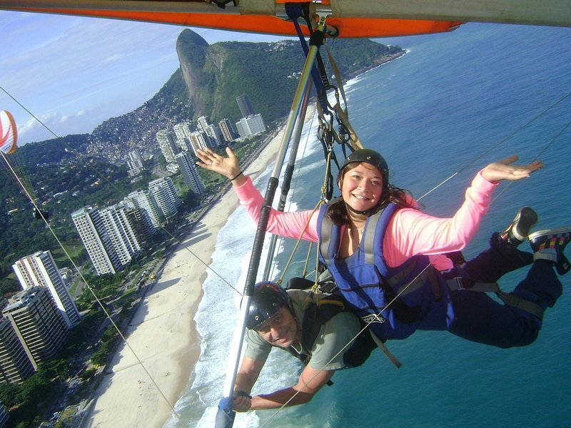 Rio de Janeiro hang gliding tandem Pedra Bonita Atlantic rainforest beach coastline