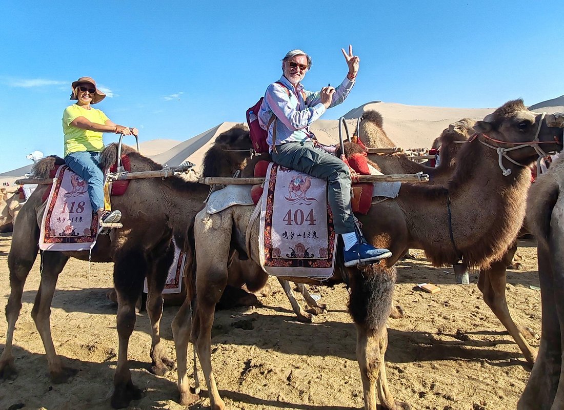 Bactrian camel ride Dunhuang Silk Road Singing Sand Dunes China
