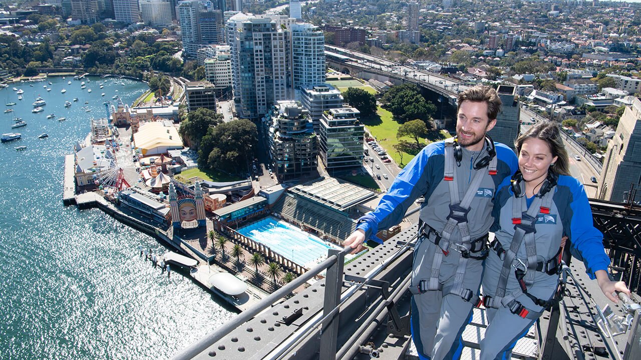 Sydney Harbour Bridge Climb aerial view Luna Park